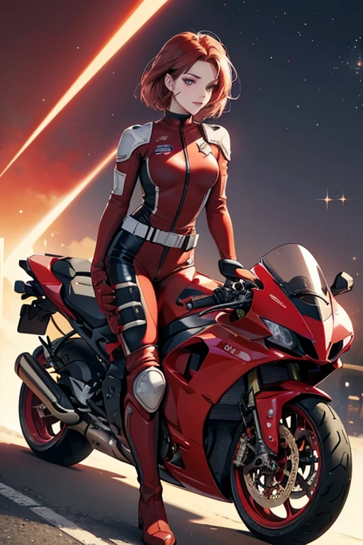 Solo, (Police Uniform, Policewoman), leotard, bare legs, superhero, boots, Lips Apart, Red Lips, Shiny Skin, Skin Dents, Best Quality, Ultra High Resolution, Red hair, Bob hair, standing, perfect anatomy, perfect hands, BREAK, spinning like a tornado