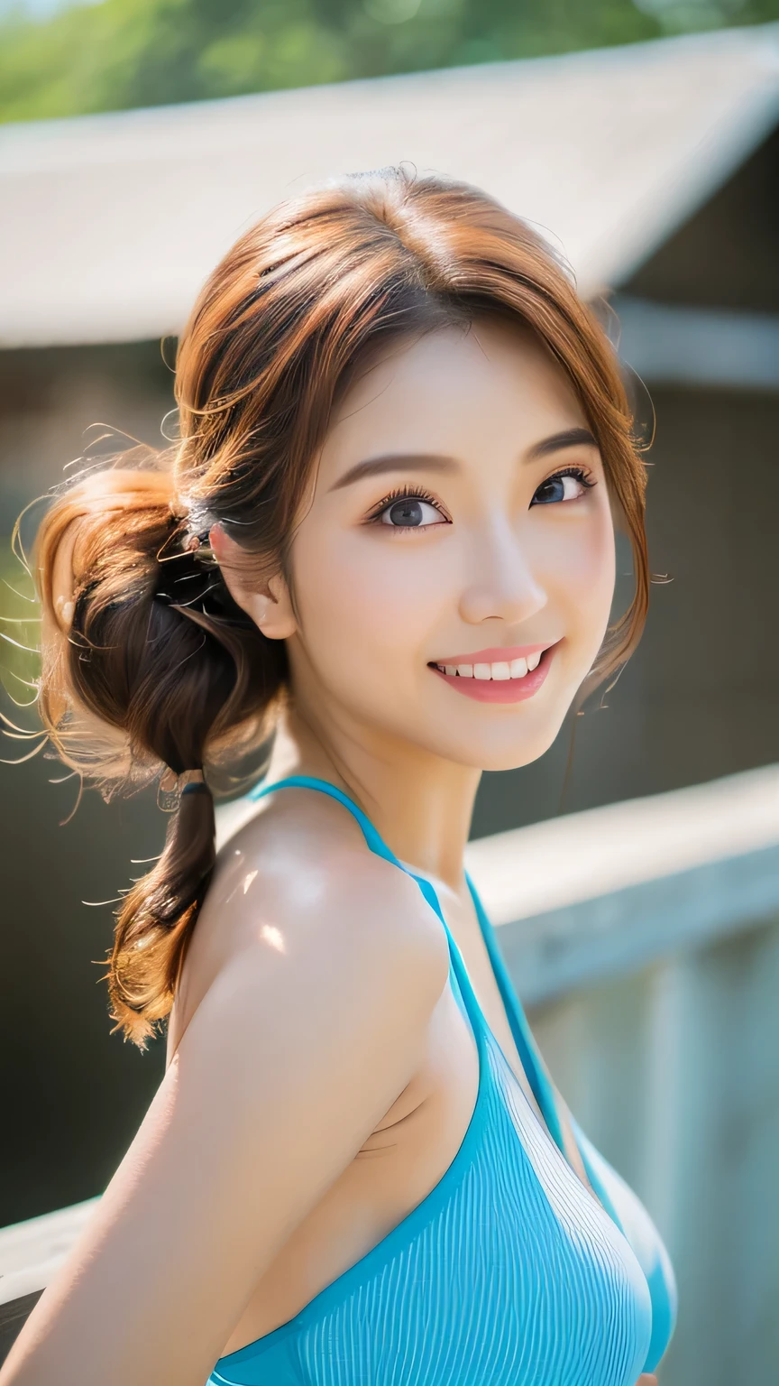 (masterpiece:1.3), (8k, Realistic, RAW Photos, Best image quality: 1.4), Very cute idols of Japan、(Random Hairstyles:1.2)、Very small breasts:1.2、Very detailedな顔、Attention to detail、double eyelid、Sharp focus:1.2、Beautiful woman:1.4、Light brown hair、highest quality、masterpiece、超A high resolution、(Realistic:1.4)、Very detailed、Professionally lit face、Tight Bikini、Shoulder out、Natural Makeup、Plump、Dimples、(((Seaside,Jumping,))),