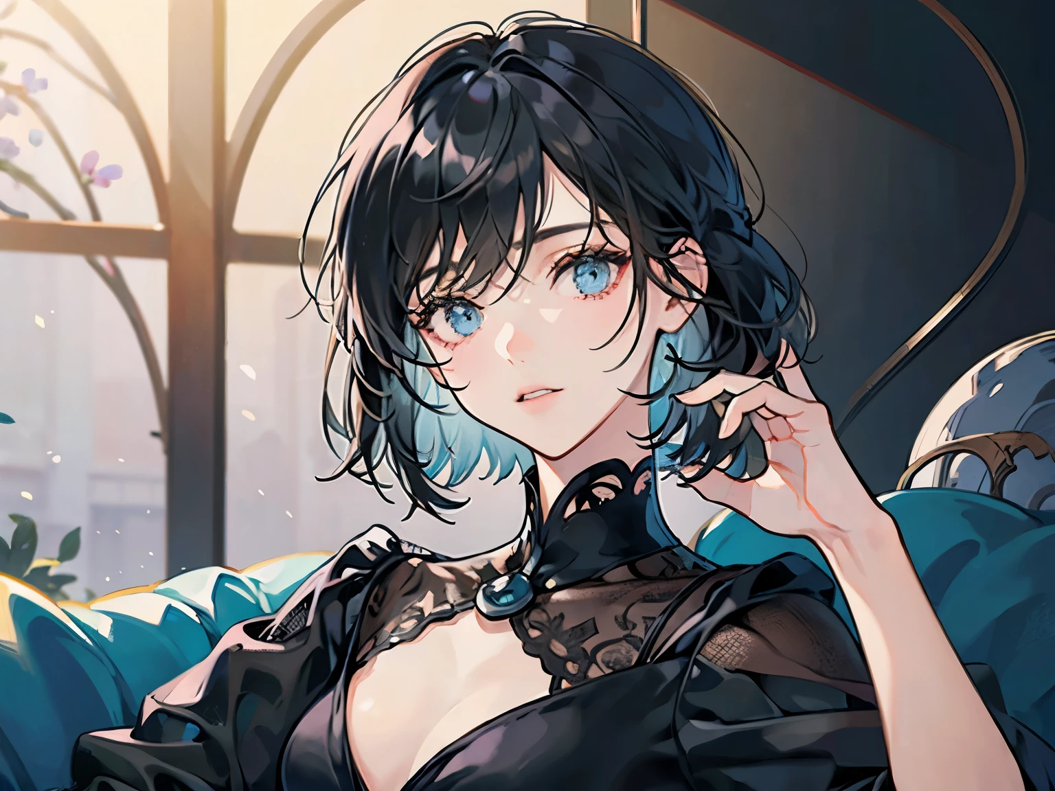 ((best quality)), ((masterpiece)), (detailed), Perfect face,Black short hair,High and cold,Poker face,sideways