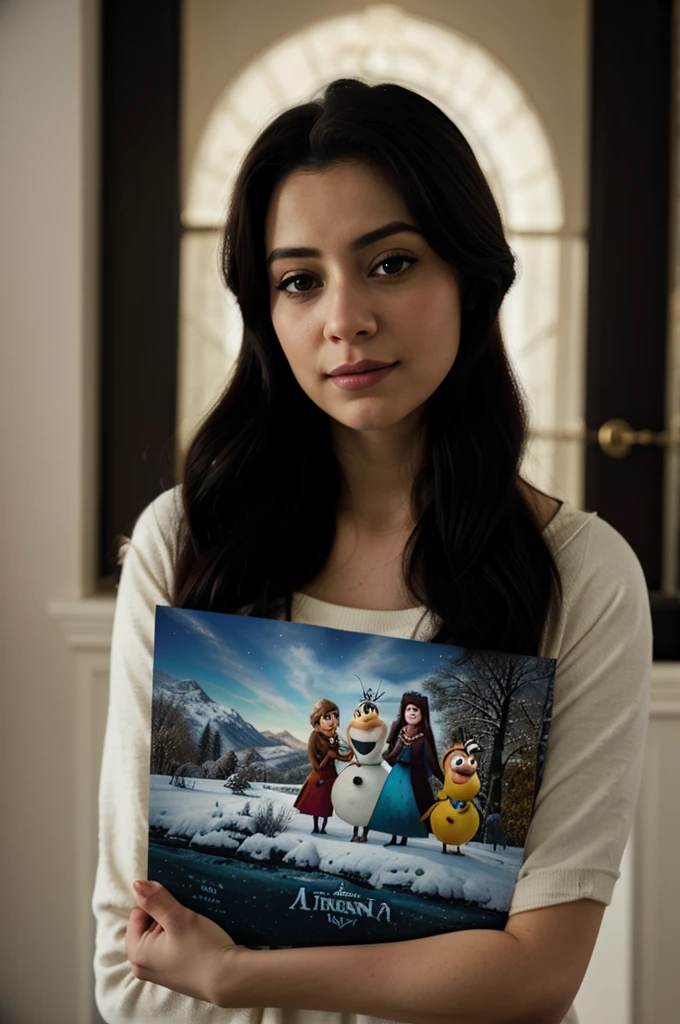 mulher, ((obra de arte, melhor qualidade)), pele detalhada, Altamente detalhado, cinematic lighting, ultra realistic, corar, olhando para o espectador, Ana, Ana from frozen, princess, Disney, cabelo castanho, Cabelo longo, retrato, ar livre, neve,
