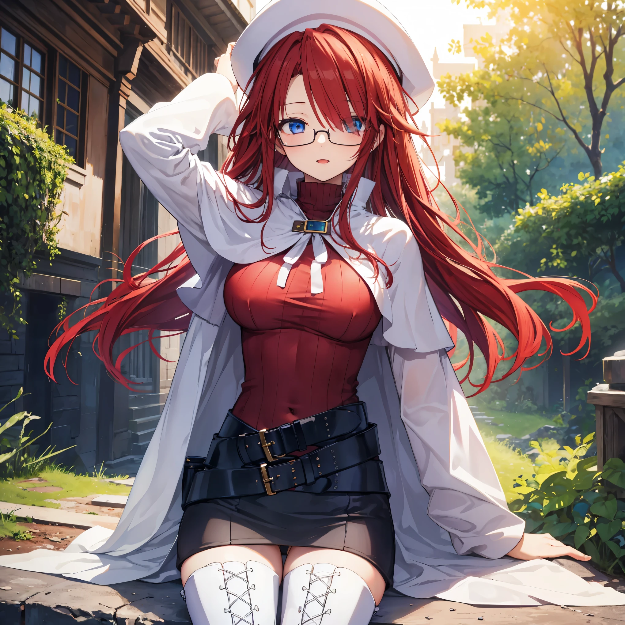 pov,nsfw,summonnightaty, aty, (young:1.3),long hair, blue eyes, red hair, beret, hat, glasses,
BREAK long hair, thighhighs, hat, dress, boots, glasses, belt, cape, sweater, zettai ryouiki, beret, thigh boots, white footwear, ribbed sweater, loose belt,solo,
BREAK outdoors, fantasy,on_a_ship,
BREAK (masterpiece:1.2), best quality, high resolution, unity 8k wallpaper, (illustration:0.8), (beautiful detailed eyes:1.6), extremely detailed face, perfect lighting, extremely detailed CG, (perfect hands, perfect anatomy),covered_nipples,covered_navel,light_smile ,(half_eyes:1.4),sword,armpit,sleepy,dynamic_sitting,barrel,red_sweater,apart_legs,magical_effect,focus_breasts,spread_legs,black_panties,light_open_mouth,solo