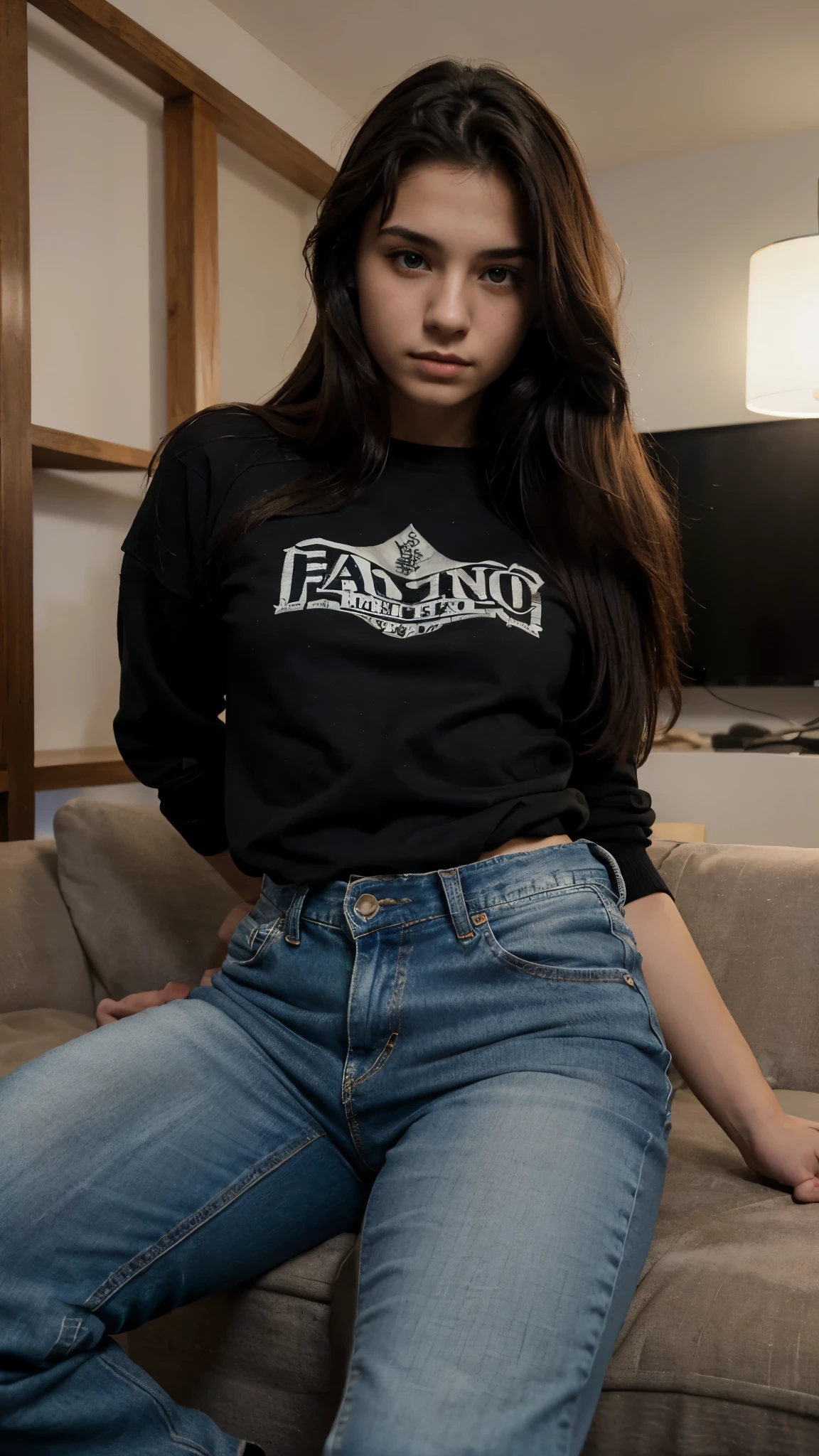 Chico alto y delgado, 18 years old, una estatura de 1:80, pale fair skin, cabello oscuro y ojos azules intenso, que use una sudadera negra y unos jeans y que se muestre en forma