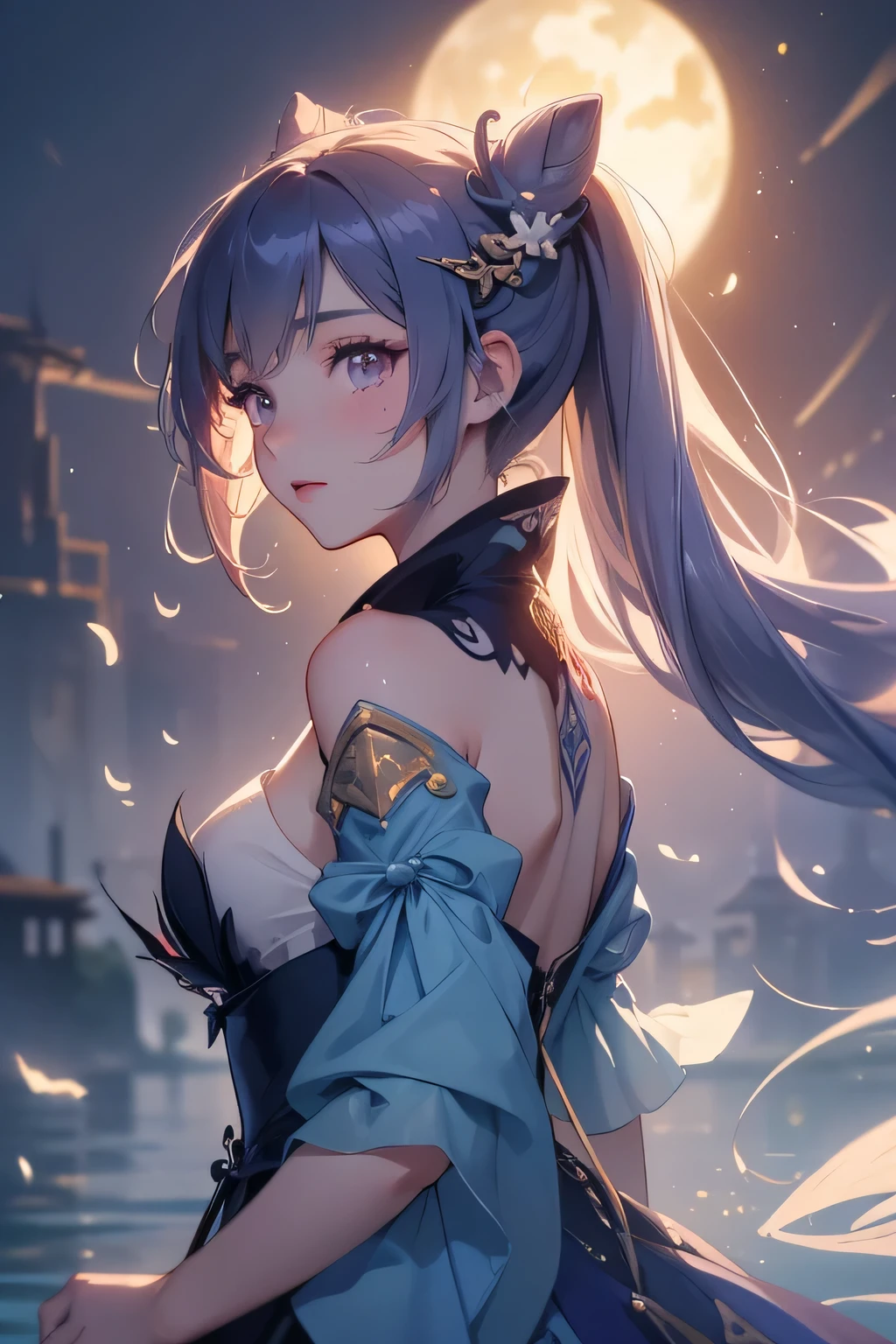 [keqingdef]:1.5,((masterpiece,highest quality,Highly detailed images,Beautiful images))1.4(keqing images、Water city of anime、Beautiful waterways、The wind is blowing、Overall dim lighting、Backlight、A fantastic atmosphere、Thick Fog、Dust flutters)1.3,(Close-up)1.1
