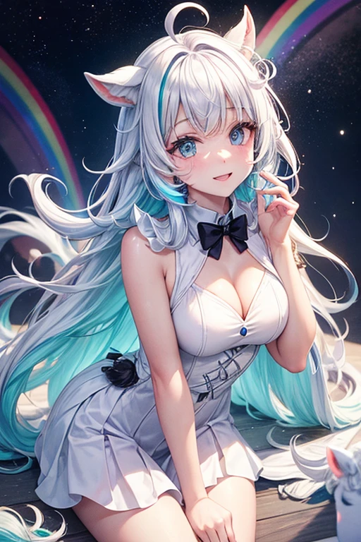 white unicorn with rainbow hair