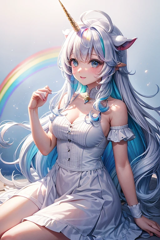 white unicorn with rainbow hair