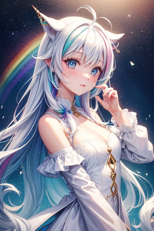 white unicorn with rainbow hair