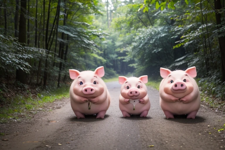 A long, long time ago，In the big forest，There are three cute little pigs
