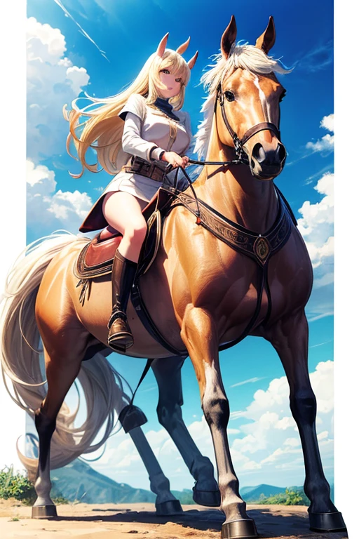 equine, horse, quadruped animal, white, with horn, blonde hair