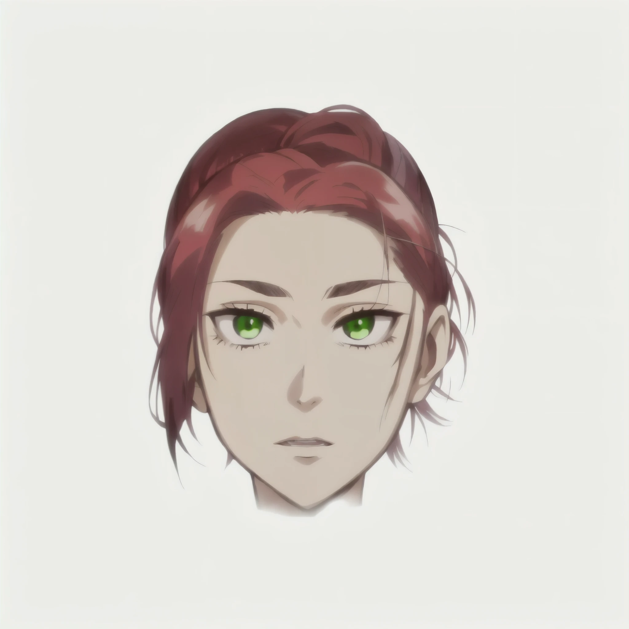 una caricatura de una mujer con ojos verdes y cabello rojizo y ojos verdes vibrantes, hecho con estudio de pintor anime, cara de anime retrato, cara estilo diamante, delgada, piel clara