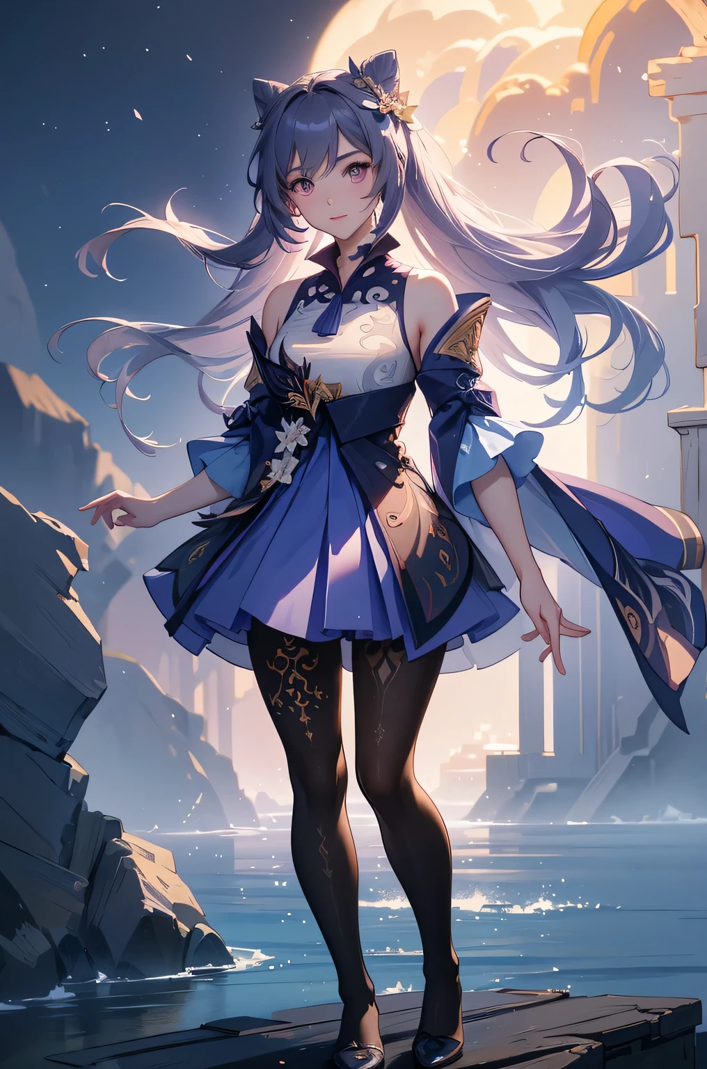 [keqingdef]:1.5,((masterpiece,highest quality,Highly detailed images,Beautiful images))1.4(keqing images、Cities with waterways、Beautiful waterways、The wind is blowing、Overall dim lighting、Backlight、A fantastic atmosphere、Thick Fog、Dust flutters)1.3,(Full body image)1.1
