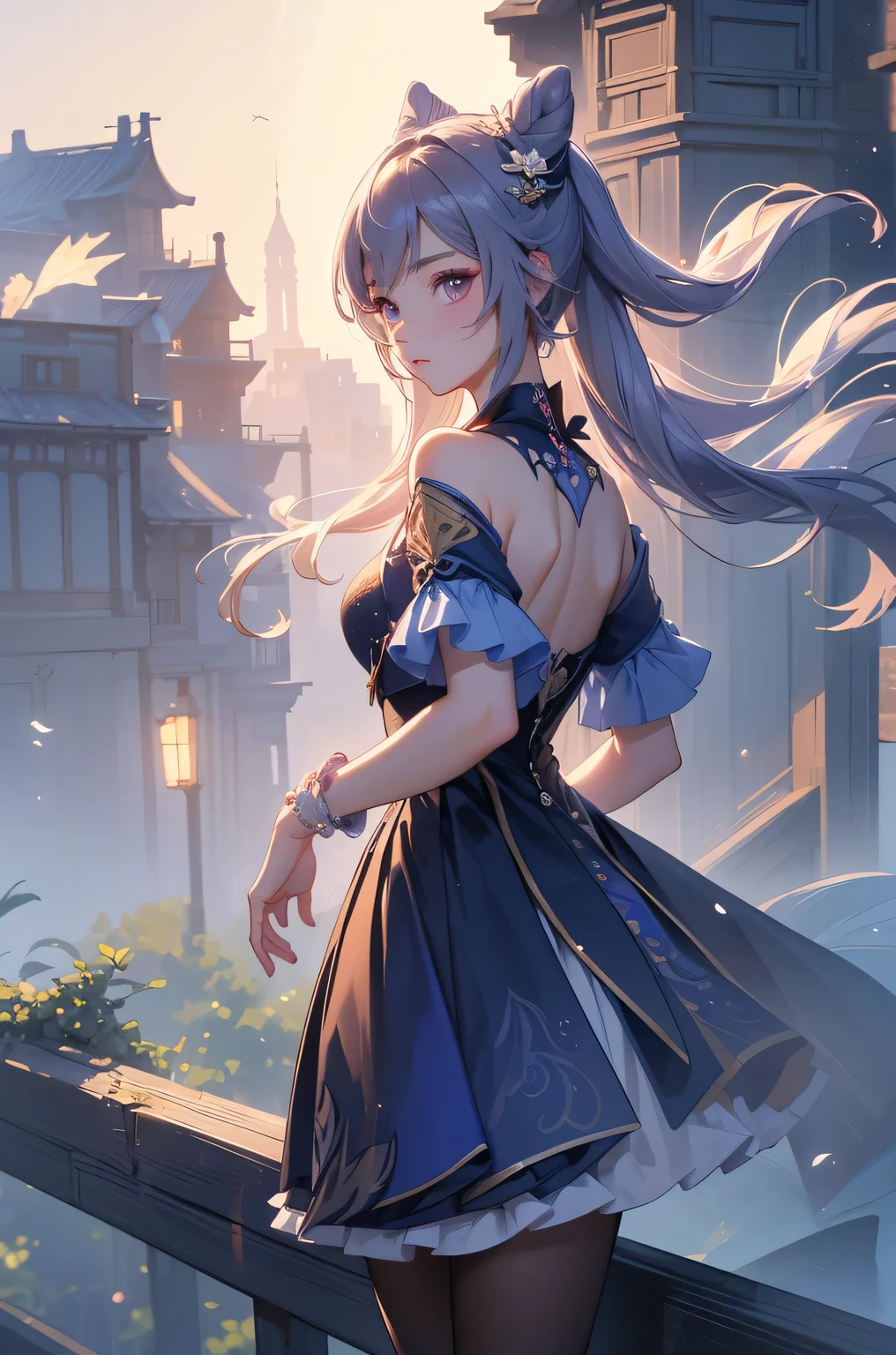 [keqingopulent]:1.5,((masterpiece,highest quality,Highly detailed images,Beautiful images))1.4(keqing images、Cities with waterways、Beautiful waterways、The wind is blowing、Overall dim lighting、Backlight、A fantastic atmosphere、Thick Fog、Dust flutters)1.3,(Close-up)1.1

