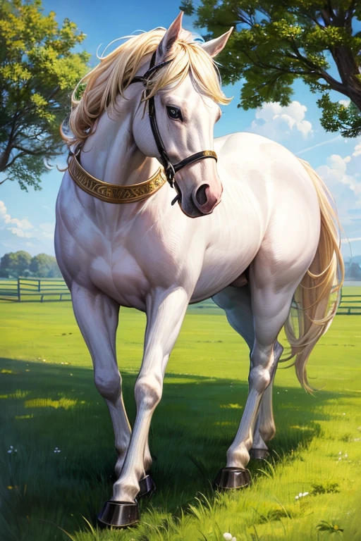 equine, horse, quadruped animal, white, with horn blonde hair