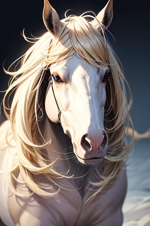 equine, horse, quadruped animal, white, with horn blonde hair
