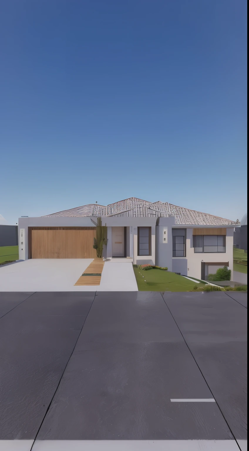 rendu d'a modern house with a driveway and a driveway, 3/4 realistic views, pre-rendered, rendu tout blanc, rendu professionnel, hautement rendu!!, exterior wide angle 2022, rendu architectural 3D, rendu 3D très réaliste, rendu photographique, vue 3d render, rendu architectural, highly rendu photographique, 3/4 vue de face, Point de vue de face