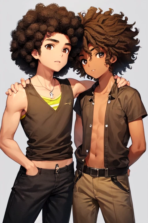 (Boy),(teenager 16 years old),(young),(light brown skin color),(bright brown eyes),(average physical height of a teenager),(short black curly hair Brazilian Afro style)