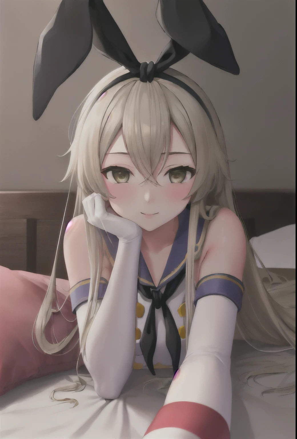 {Safety:1.10}, highest quality, masterpiece, High resolution, alone, {shimakaze_Fleet Collection:0.90}, ((whole body、Sexy pose、On the bed))