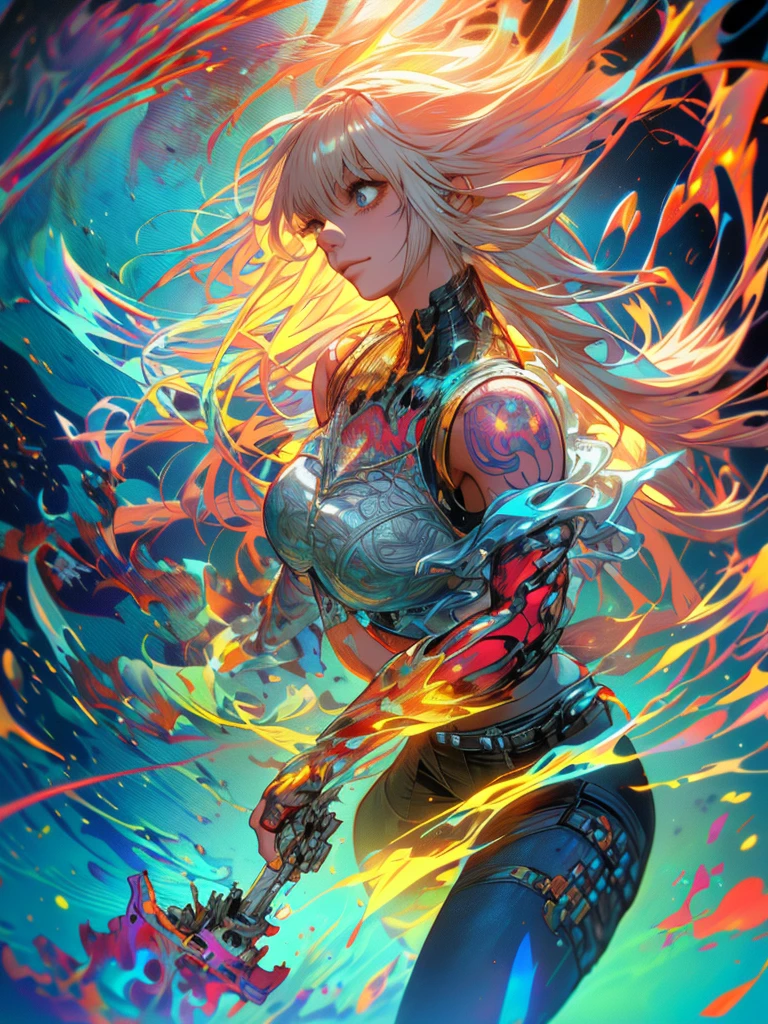 gwenpool, ((assassin style)),((Doragon)),water world,Colosseum,saibe,tattoo,no clothes,Savage,small bust,robot hand,Shoulder-length messy hair, no clothes,Detailed beautiful face,Delicate and beautiful eyes,shield,happy, mail, Super fine skin,Beautiful slim style anime girl, Super detailed painting, Luminism, Concept art by Carne Griffiths and Wadim Kashin, 4K resolution, Fractal isometric detail bioluminescence , 3D rendering, octane rendering, complexly detailed , ish, Trending isometric center hyperrealistic cover photo awesome full color on artstation, Hand Painted , Gritty, Realistic Mucha , complex, Hit definition , ish,rough sketch, Thick lines, on the paper, (saiber punk:1.4), frills,lace,frills,lace,frills,lace
BREAK
((Cool oversized chainsaw in hand)), ((Super large cool weapon machine)),open stance, Action pose,
White background,simple background,Wide-angle lens