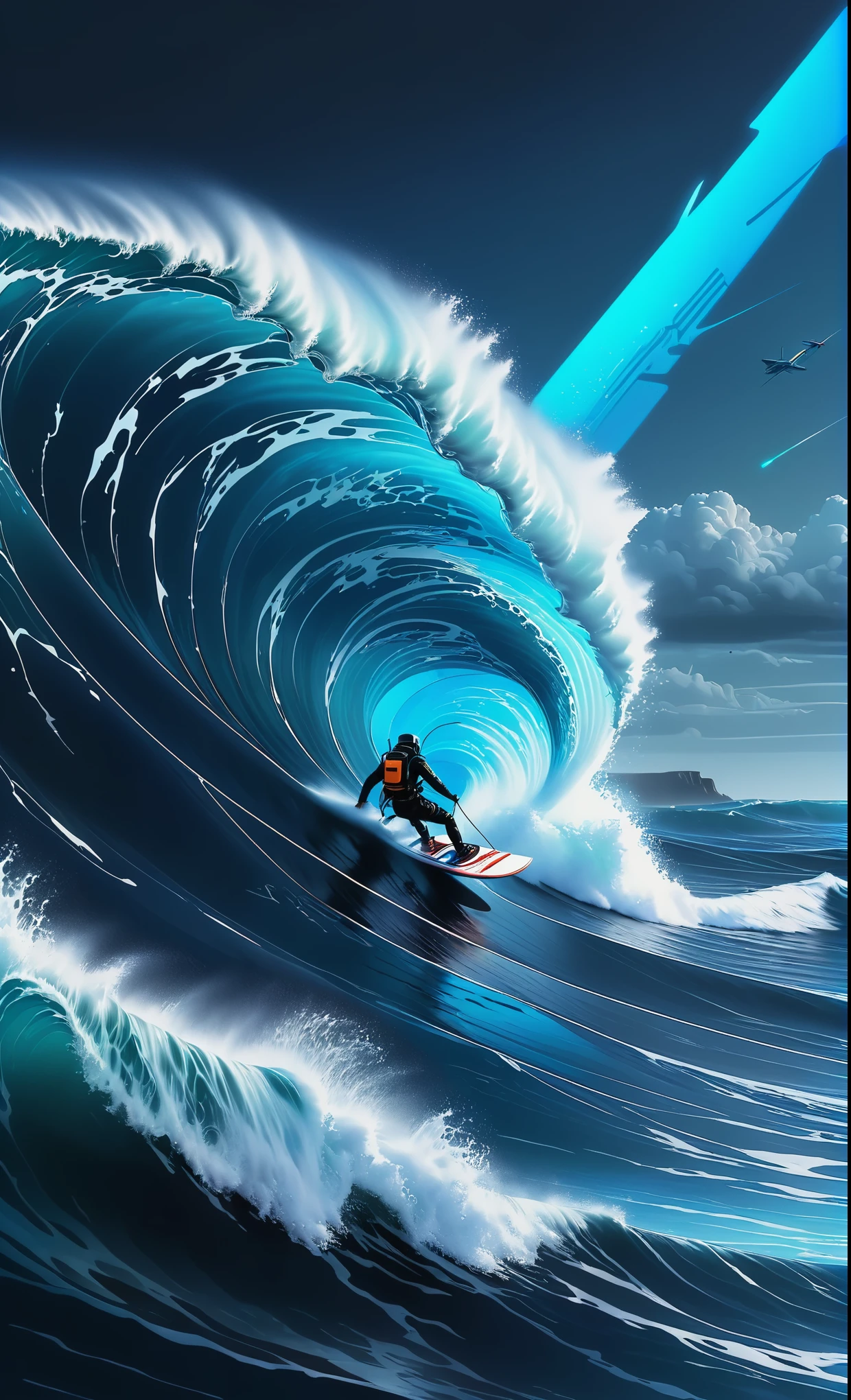 Nazare Nautica vol.2, by Luis Duarte, Nanopunk, blue shading, Nazare style, Element Water, Mythpunk, Graphic Interface, Space Art, Sci-Fic Art, Dark Influence, NijiExpress 3D v3, Kinetic Art, Datanoshing, Oilpainting, Ink v3, Splash style, Abstract Art, Abstract Tech, Cyber Tech Elements, Futuristic, Epic style, Illustrated v3, Deco Influence, AirBrush style, drawing