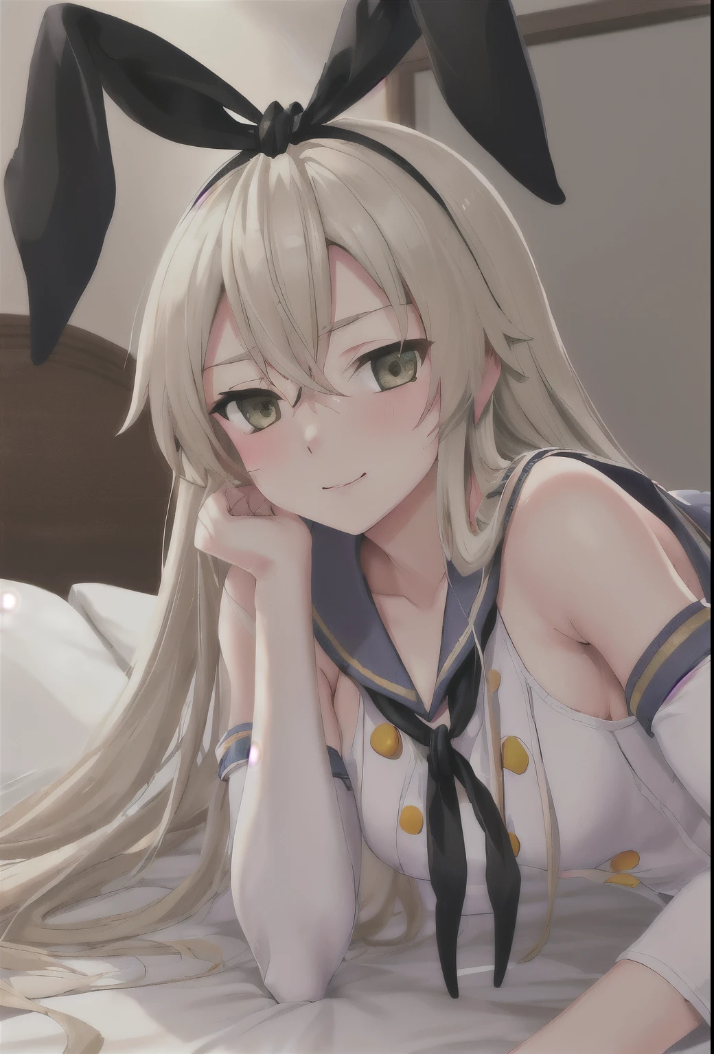 {Safety:1.10}, highest quality, masterpiece, High resolution, alone, {shimakaze_Fleet Collection:0.90}, ((whole body、Random sexy poses、On the bed))