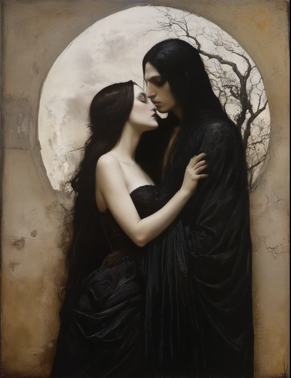 James Gurney, Surrealist art , dream-like, Mysterious, Provocative, symbolic, Complex, detailed,, (Gothic but very beautiful:1.4), (masterpiece, highest quality:1.4) , Nicola Samori Style, the lovers