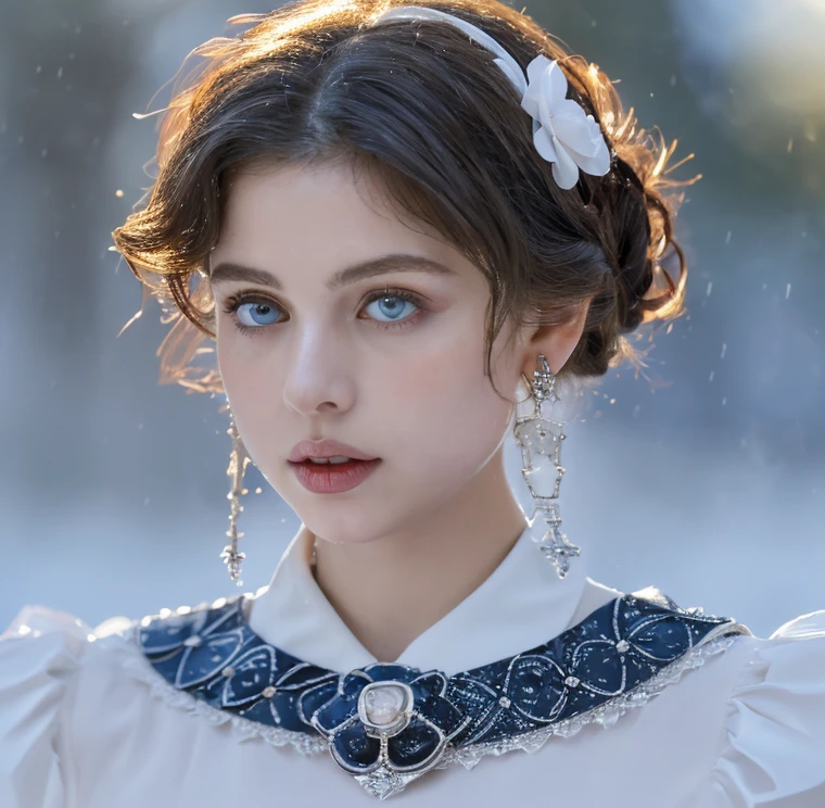 1 miniature Beautiful beautiful woman - Yuan Sayuki, ((top quality, 8K, Masterpiece:1.retty woman, 1 woman, huge breasts:1.3, a slim body:1.1, lush GINGER short hair with 2 buns, (shower, wet body, wet clothes:1.1), very detailed face, detailed lips, detailed eyes, double eyelids, Detailed blue eyes, чрезвычайно Detailed Outstanding Blue Eyes, short GINGER wet hair, GINGER wet hair, Detailed Outstanding Blue Eyes, innocent look at the viewer, very wet wavy white hair, Detailed Outstanding Blue Eyes, huge cross earrings, Outdoors, badges behind, gothic maid uniform,  sexy maid dress, bare chest, huge chest tattoo, detailed huge catholic cross earrings, chest tattoo, Outside, wear a silver cross (Detailed cross shape), reality mode, wet breasts, black necklace, human crowd behind, black latex gloves, hair of white snowy colour, night time, red neon lights, demonic nun, nimbus (golden lighting ring above her head), angel, snowy weather, sexy pose, white lingerie, black maid dress, detailed flower wreath made of different colours, open chest (tattoo on her chest)