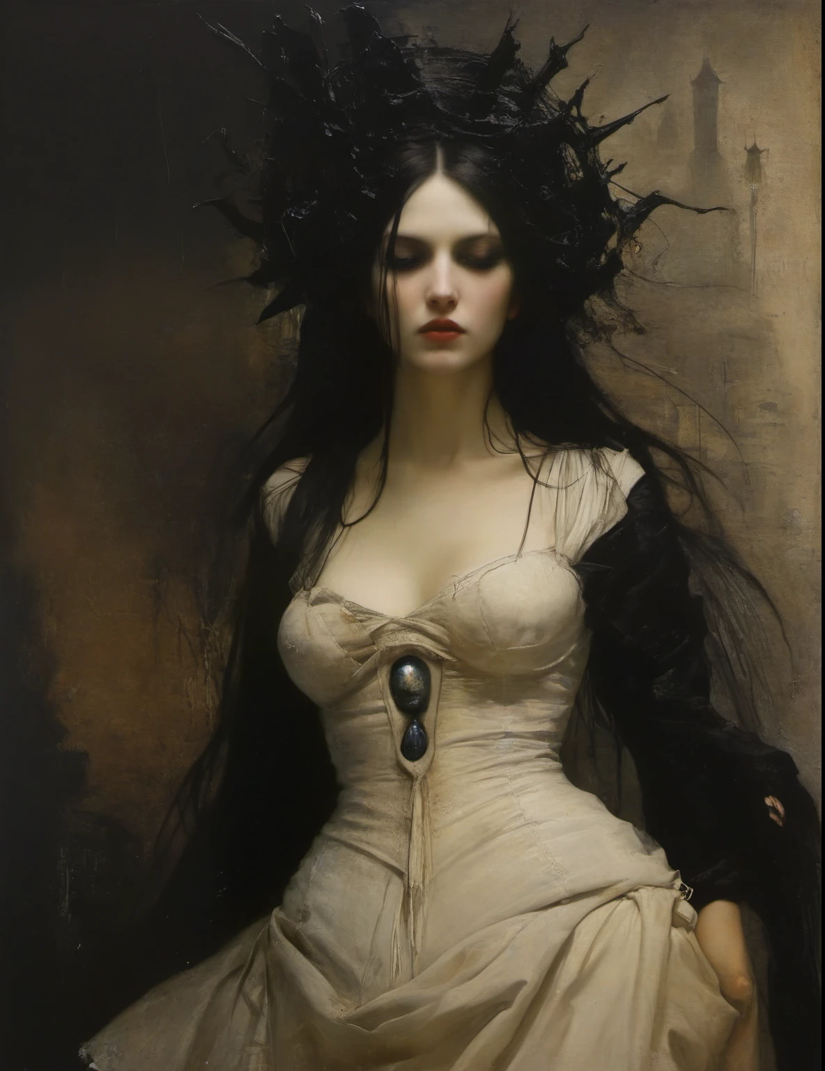 James Gurney, Surrealist art , dream-like, Mysterious, Provocative, symbolic, Complex, detailed,, (Gothic but very beautiful:1.4), (masterpiece, highest quality:1.4) , Nicola Samori Style, Lilith 