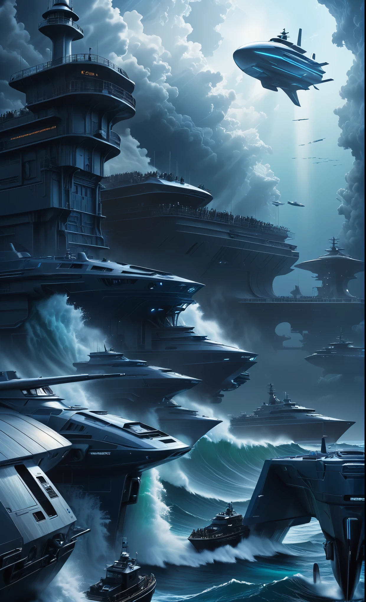Nazare Nautica vol.2, by Luis Duarte, Nanopunk, blue shading, Nazare style, Element Water, Mythpunk, Graphic Interface, Space Art, Sci-Fic Art, Dark Influence, NijiExpress 3D v3, Kinetic Art, Datanoshing, Oilpainting, Ink v3, Splash style, Abstract Art, Abstract Tech, Cyber Tech Elements, Futuristic, Epic style, Illustrated v3, Deco Influence, AirBrush style, drawing