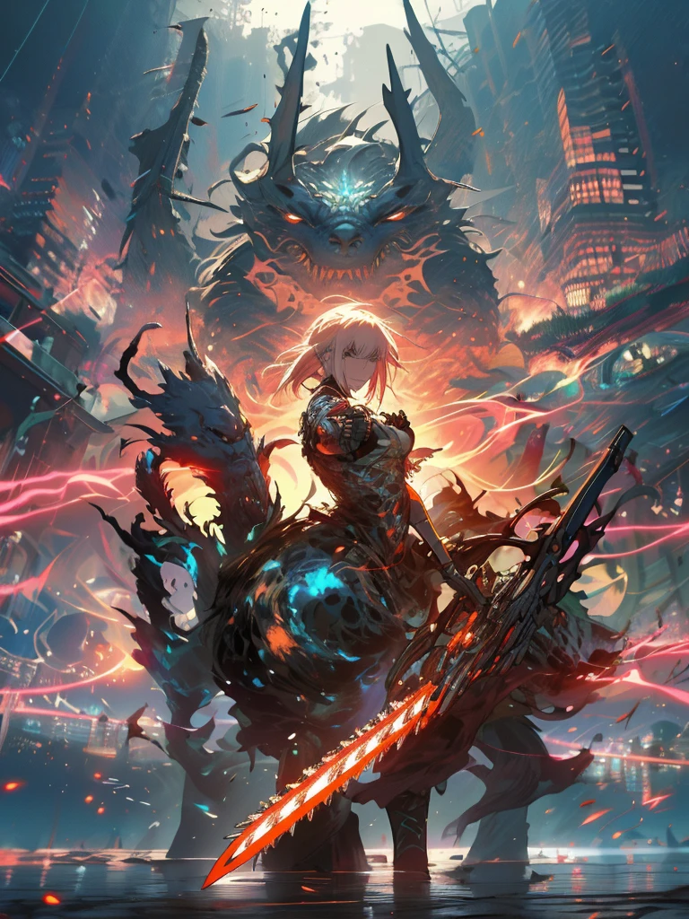 gwenpool, ((assassin style)),((Doragon)),water world,Colosseum,saibe,tattoo,no clothes,Savage,small bust,robot hand,Shoulder-length messy hair, no clothes,Detailed beautiful face,Delicate and beautiful eyes,shield,happy, mail, Super fine skin,Beautiful slim style anime girl, Super detailed painting, Luminism, Concept art by Carne Griffiths and Wadim Kashin, 4K resolution, Fractal isometric detail bioluminescence , 3D rendering, octane rendering, complexly detailed , ish, Trending isometric center hyperrealistic cover photo awesome full color on artstation, Hand Painted , Gritty, Realistic Mucha , complex, Hit definition , ish,rough sketch, Thick lines, on the paper, (saiber punk:1.4), frills,lace,frills,lace,frills,lace
BREAK
((Cool oversized chainsaw in hand)), ((Super large cool weapon machine)),open stance, Action pose,
White background,simple background,Wide-angle lens