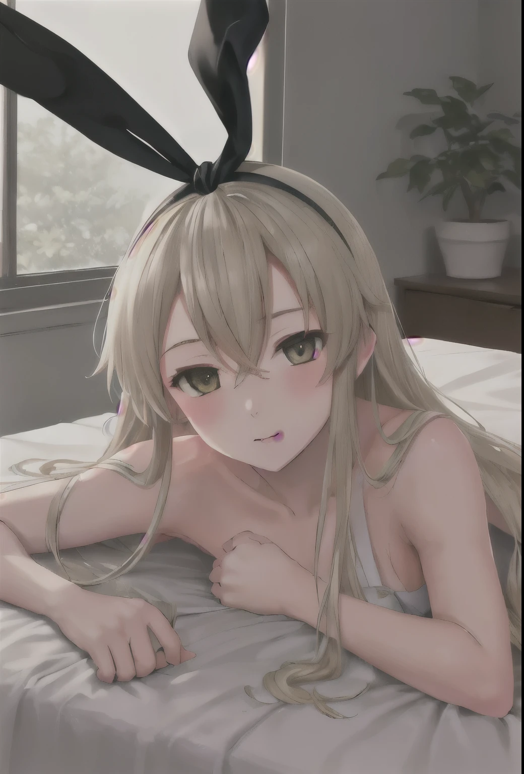 {Safety:1.10}, highest quality, masterpiece, High resolution, alone, {shimakaze_Fleet Collection:0.90}, ((whole body、Sexy pose、On the bed、Lying on your back))