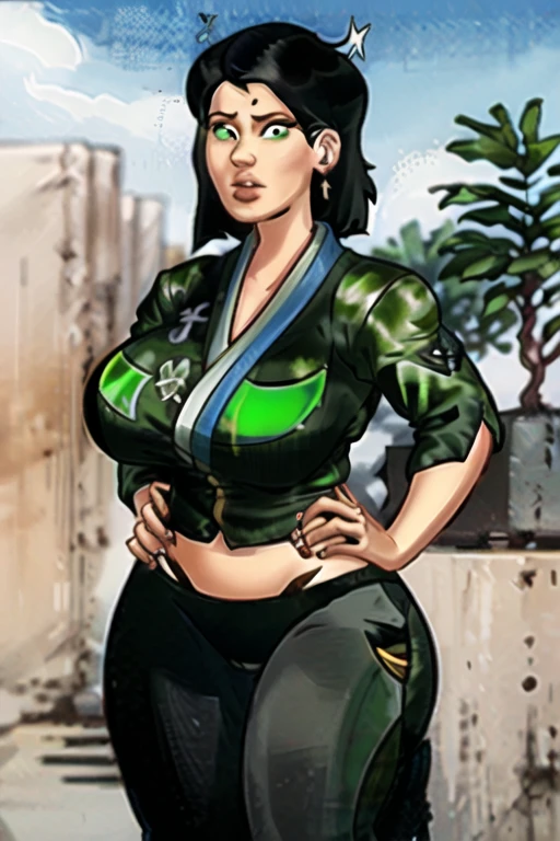 1 garota, (Sozinho:1.2), (tiro de vaqueiro:1.2), boca fechada, posando, exaggerated proportions, (expressivo:1.2), (curved)
tsunadedef, marca na testa, roupas japonesas, haori verde, quimono cinza, faixa, pants, cabelo loiro, olhos azuis, seios enormes, (curved), mature female
QUEBRAR taigerarts, (lineart grosso:1.3), simplified shading technique, cores vibrantes, anime aesthetic
QUEBRAR intricate details, (obra de arte:1.3), (melhor qualidade:1.3), (anatomia perfeita:1.4) QUEBRAR, (fora:1.2), (Caminho na mata:1.2), trees, clima temperado, dia