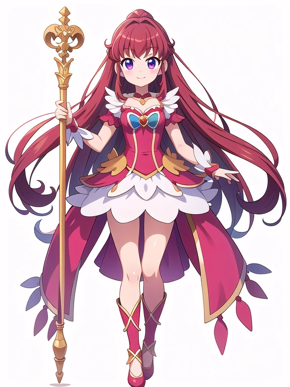 (stand posture), cute eyes, adult woman,, solo, high fantasy outfits, ((white background)), (full body), precure costume