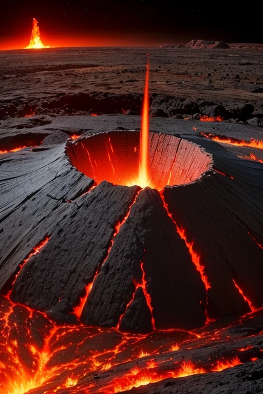 mechanized earth crust, the earth sprouts lava, earth's red mantle is visible, hollow earth, vtm, canyons and ridges all across earth, volcanoes erupting, stars and galaxies in the background