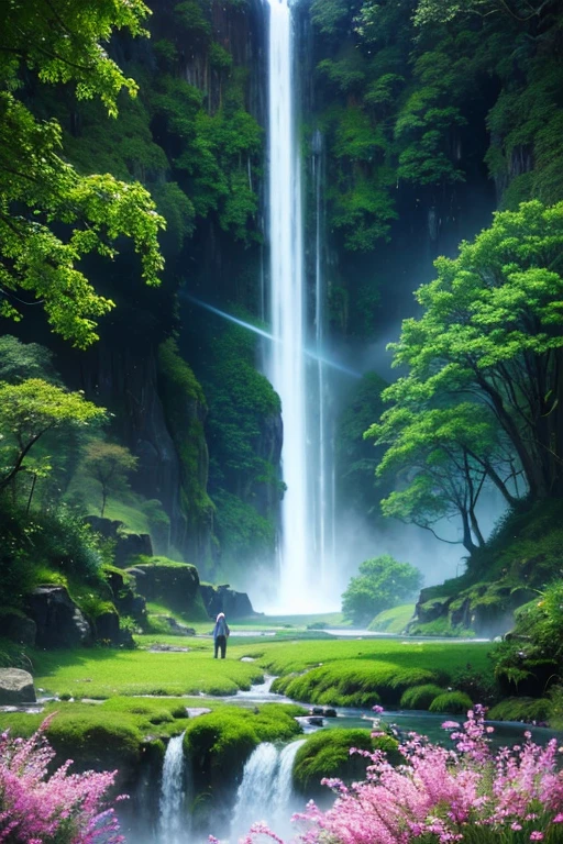 Hyper realistic 8k, ultra detailed, (Best Quality digital illustration Masterpiece of planet Earth in outer space), ((No Man)) (Beautiful planet Earth Illustration), (vivid Green nature and vegetation), (flowering plants), ((waterfall)), (Bright Stars), (Hyperdetail, Dynamic Camera), (Wide Angle), (Celestial Lighting), (Vivid Colors and Saturation), (trending on artstation,