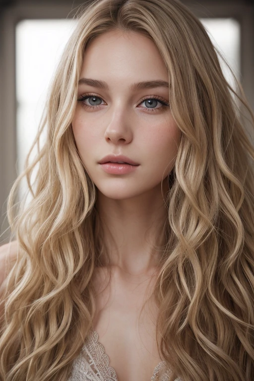 Photo of a European girl, raw, Beautiful woman, (Extra long wavy blonde hair), , ((Detailed face:1.2)), ((detailed facial features)), (finely detailed skin), pale skin,
