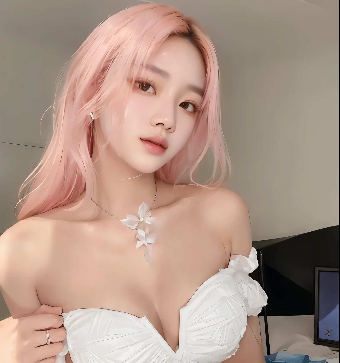 araffed woman con cabello rosado wearing a white bra top, muchacha coreana, con cabello rosado, Yanjun Chengt, heonhwa choe, hermosa mujer surcoreana, hermosa joven coreana, Xintong Chen, piel suave y rosada, sun yunjoo, parque roseanne de blackpink, kim taejin, artista coreano, korean idol, jaeyeon nam