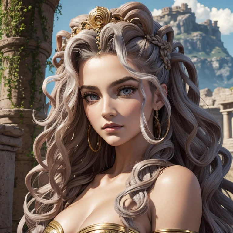 diosa griega medusa con su pelo normal de rulos