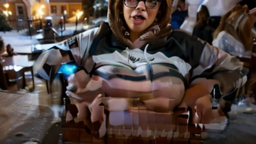 brunette curvy ssbbw wearing leggings and a hoodie with glasses and a baseball cap stuck in the chimney