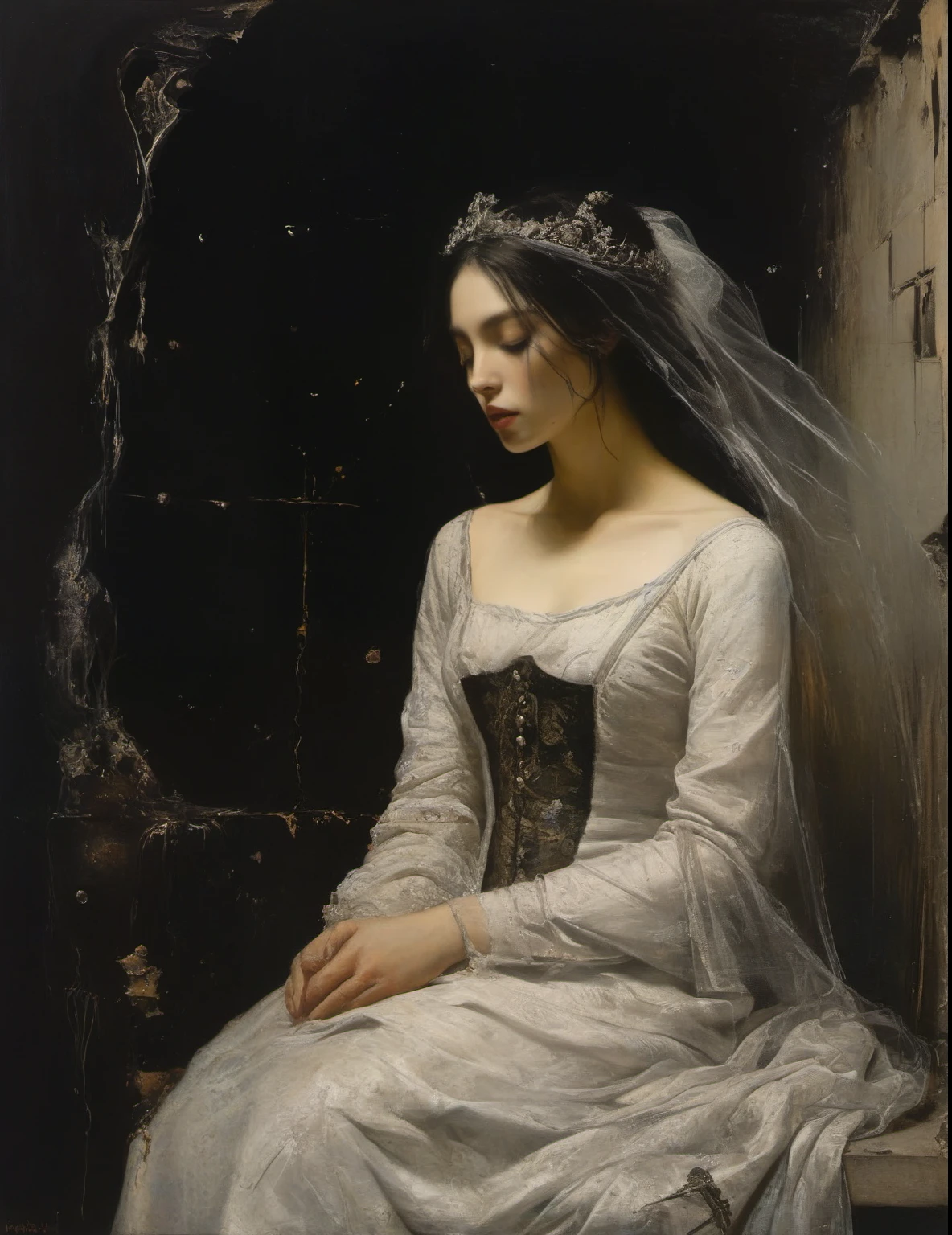 James Gurney, Surrealist art , dream-like, Mysterious, Provocative, symbolic, Complex, detailed,, (Gothic but very beautiful:1.4), (masterpiece, highest quality:1.4) , Nicola Samori Style, lover
