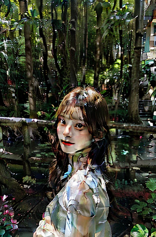 pretty face，Translucent Woman、A girl around 15 years old、 look、Leaning against a tree