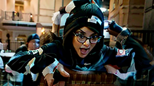 brunette curvy ssbbw wearing leggings and a hoodie with glasses and a baseball cap stuck in the chimney