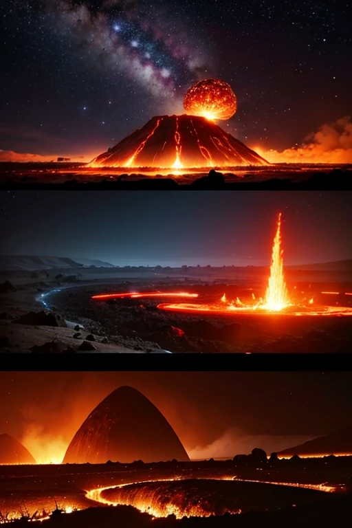 cybernetic planet on fire, mechanized earth crust, the earth sprouts lava, earth's red mantle is visible, hollow earth, vtm, canyons and ridges all across earth, volcanoes erupting, stars and galaxies in the background
