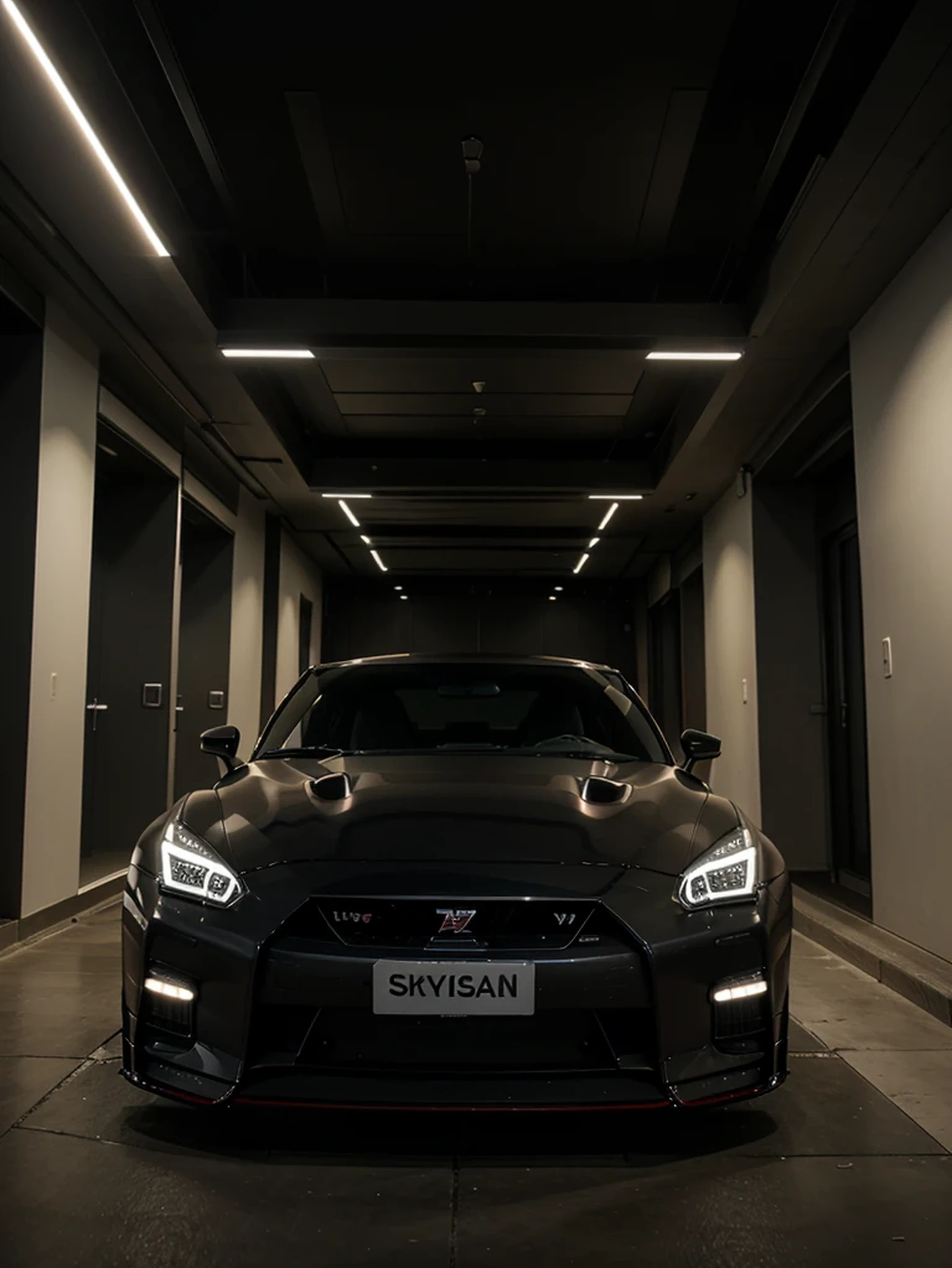 Un Nissan skylinne gtr 34 abiertos sus puertas de noche y luminoso