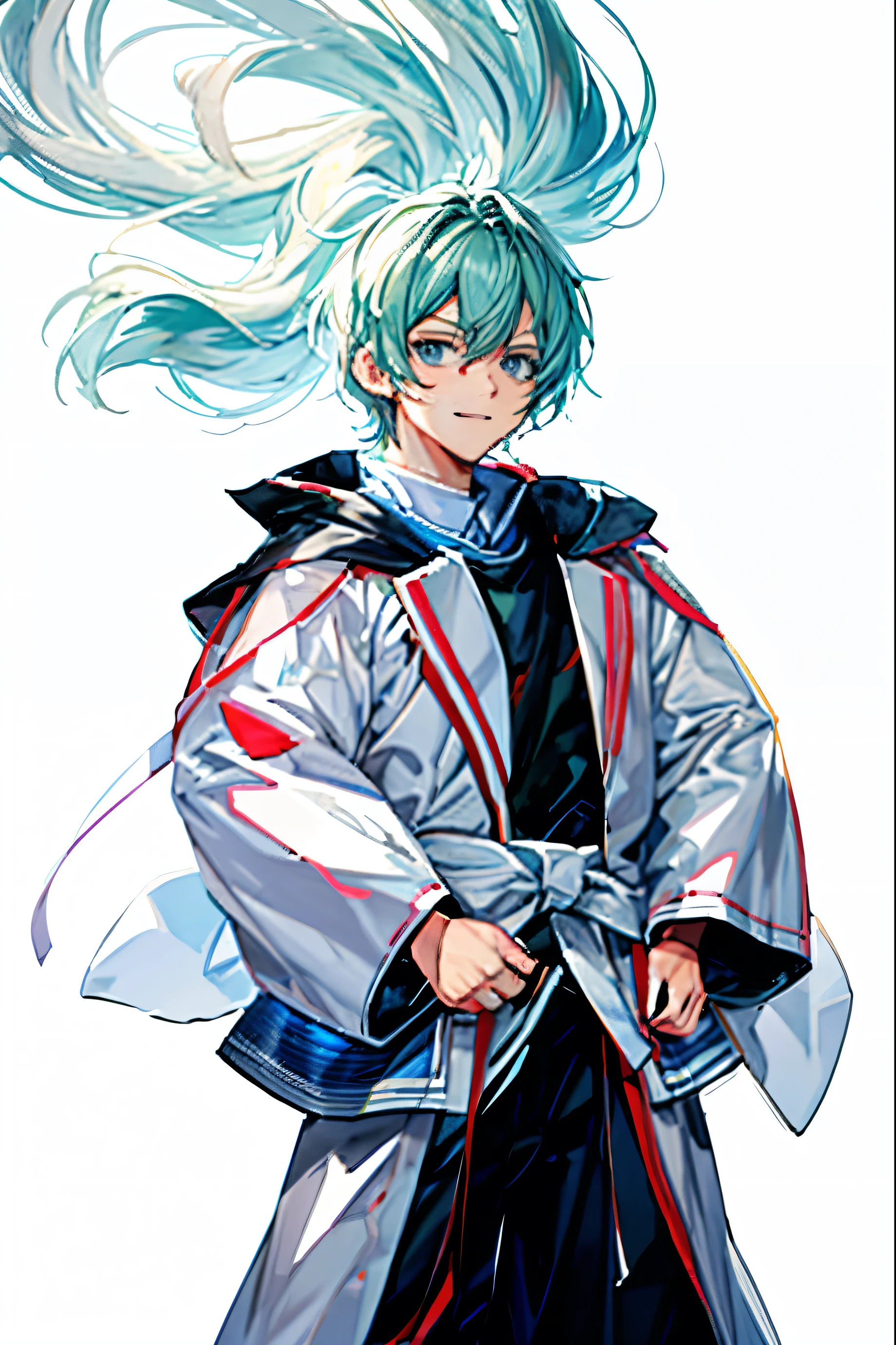 (best quality, higher),Anime Boys。Simple outfit。Produced by Anime Artist Studio。High quality fan art。White background。