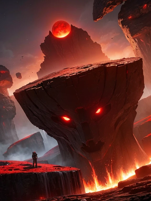 cybernetic earth with a red light inside, mechanized earth crust, the earth sprouts lava, earth's red mantle is visible, hollow earth, vtm, canyons and ridges all across earth, no man
