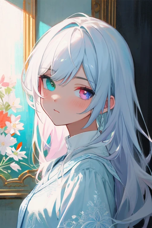 (masterpiece), (artwork), (Amazing work), (Delicate eyes), (Delicate skin), (Heterochromic Eyes), (colourful), (#1: Short White Hair with Bangs), (Bright Eyes), (1 Girl) Wearing a witch&#39;s hat, 古old, old, Dress in extravagant medieval costumes, masterpiece, best quality, best designer, Best Illustration