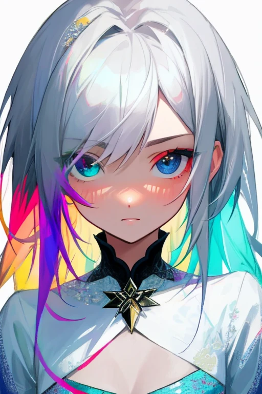 (masterpiece), (artwork), (Amazing work), (Delicate eyes), (Delicate skin), (Heterochromic Eyes), (colourful), (#1: Short White Hair with Bangs), (Bright Eyes), (1 Girl) Wearing a witch's hat, 古old, old, Dress in extravagant medieval costumes, masterpiece, best quality, best designer, Best Illustration