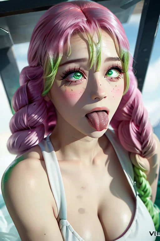 ((highest quality)), ((masterpiece)), (detailed), Perfect Face、(((Vulgarity)))、((Ultimately realistic))、Cleavage、night、hot spring、Pink Hair、((Beautiful Faces))、(White skin)、((Japanese))、18-year-old、((Young Skin))、Beautiful green eyes、Gorgeous Dress、cheeks are blushing、Wrinkle-free skin