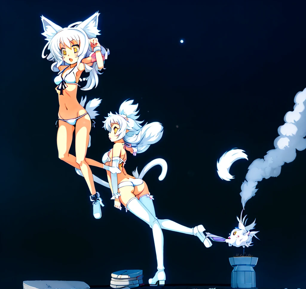 anime girl with cat ears and tail in a white bikini, neferpitou, holo is a wolf girl, anime catgirl, white cat girl, cute anime catgirl, seductive anime girl, beautiful anime catgirl, white - haired fox, holo if a wolf girl, wolf ears, attractive cat girl, nyaruko-san, anime moe artstyle