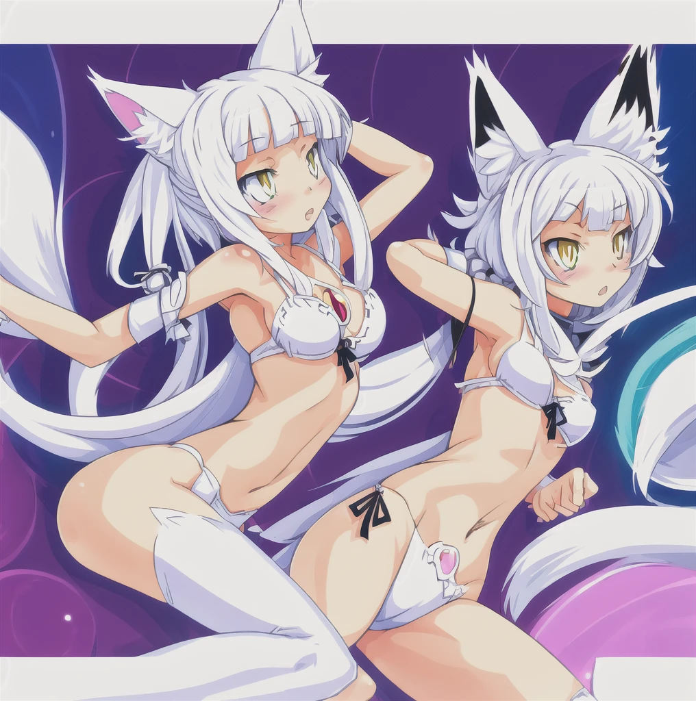 anime girl with cat ears and tail in a white bikini, neferpitou, holo is a wolf girl, anime catgirl, white cat girl, cute anime catgirl, seductive anime girl, beautiful anime catgirl, white - haired fox, holo if a wolf girl, wolf ears, attractive cat girl, nyaruko-san, anime moe artstyle