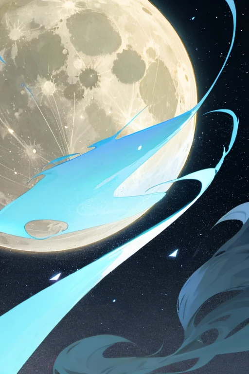 Glowing Moon Spirit, With a silver trail, Hovering over the tranquil night scene.